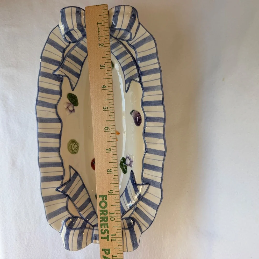 Vintage 1994 Fitz & Floyd Ceramic Serving Tray Vegetable Ribbon Cottagecore